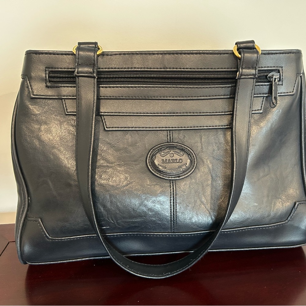 Marlo Dark Blue Shoulder Bag with Gold Hardware